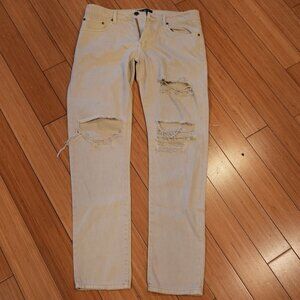 Forever 21 Distressed Cream Jeans